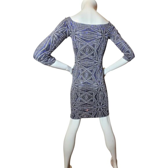 IRIS Black Shimmer Iridescent Mini Bodycon Club Dress sz M - Picture 7 of 11